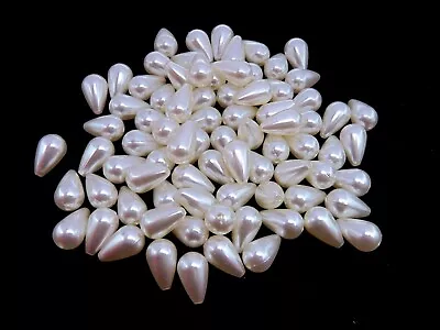 White Teardrops  Acrylic Faux Pearl Drop Beads Jewellery Beading Kids Craft UK • £2.30