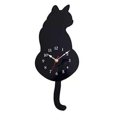 GoodsLand Moving Tail Cat Pendulum Clock Fashionable Wall GD-HURIKOTK-BK • $56.14