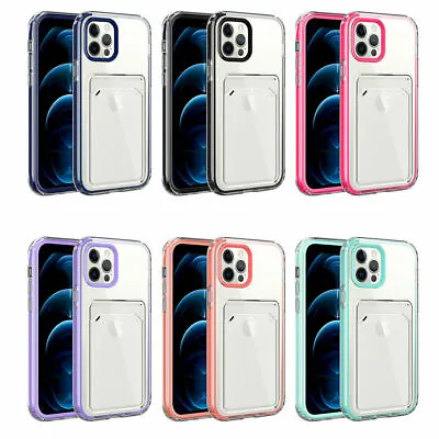 $11.25 • Buy Shockproof Clear Phone Case With Card Slot Holder For IPhone 13 12 11 Pro SE 7 8