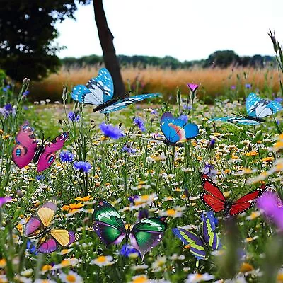 50X Fairy Garden Butterflies On Sticks Outdoor House Flower Pot Yard Ornament • £6.55