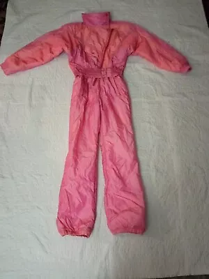 Vintage 80s NILS Neon Pink 1 Piece SNOW SUIT Ski Womens Sz 8 Made In US • $125