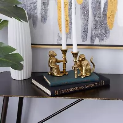 Set Of 2 Gold Monkey Sculptural Candlesticks Taper Candle Holder Figurines • $30.60