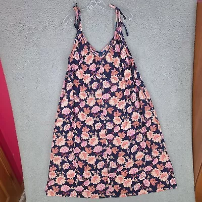 Old Navy Swing Dress Womens Large Maxi Slip Tie Shoulder Floral Pink Tasseled • $24