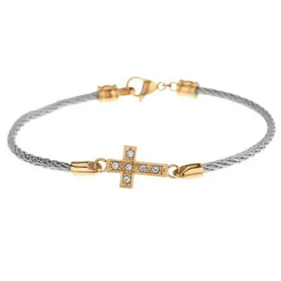 QVC Steel By Design Stainless Steel Horizontal Crystal Cross Design Bracelet $55 • $26.68