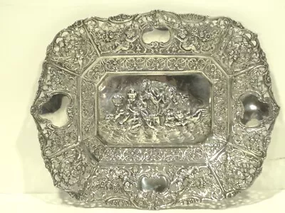 Antique 800 Silver Pierced & Repousse' Tray With Cherubs & Roses • $299.99