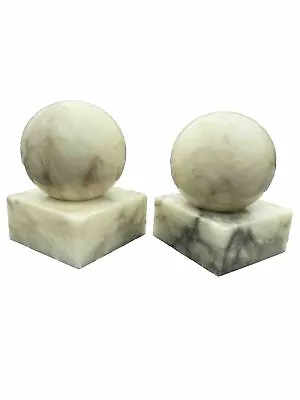 Vintage Art Deco Alabaster Marble Sphere Orb Bookends Modern Minimalist Italy • $48