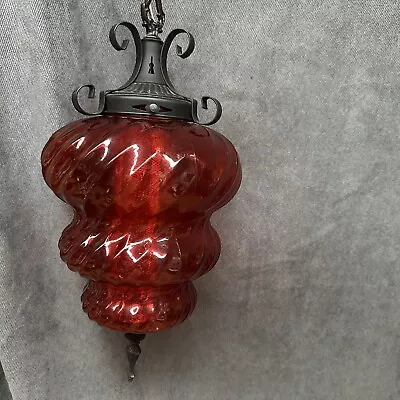 Vintage MCM Red Swirl Glass Hanging Light Swag Lamp Gothic • $179