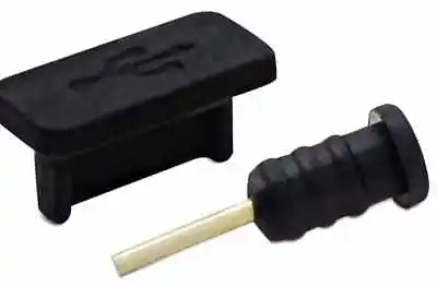 Black Rubber Charging Earphone Dust Port Plug Cap Set Micro Usb Samsung Iphones • £1.69