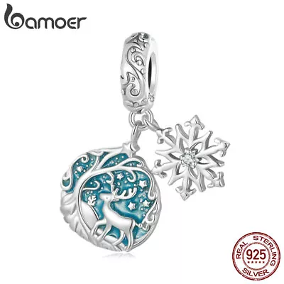 Bamoer Women 925 Sterling Silver Luminous Elk Pendants Charm Fit Bracelets XMAS • $12.82