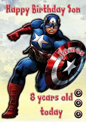 Marvels Captain America  Son N Grandson Personalised  Birthday Card • £2.99