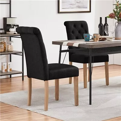 Dining Chairs 2pcs Padded Fabric Kitchen Chairs With Upholstered Seat Home Used • £52.99