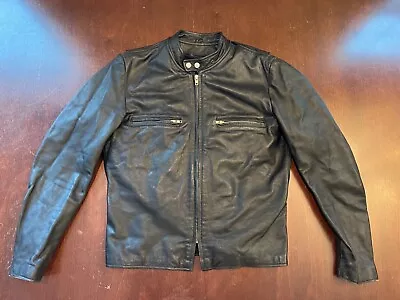 Vintage Cafe Racer Leather Jacket Black 44 Zip In Liner Esprit Brooks Amf Biker • $125