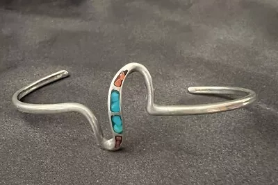 ￼ Vintage Native Turquoise &Coral Inlay Twisted Sterling Silver Bracelet • $35