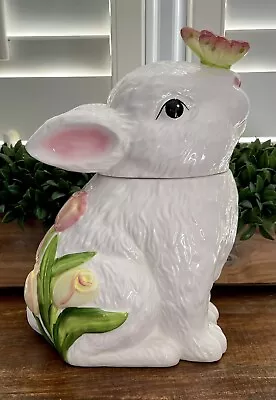 11  Beautiful White Bunny Ceramic Cookie Jar - CRACKER BARREL - Bunny Party  EUC • $47.99