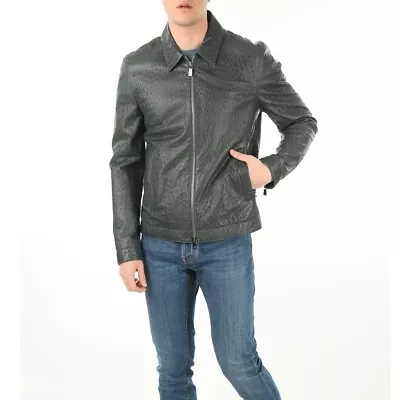 Ostrich Embossed Leather Men Jacket Black Ostrich Leather Embossed  Jacket Man • $224