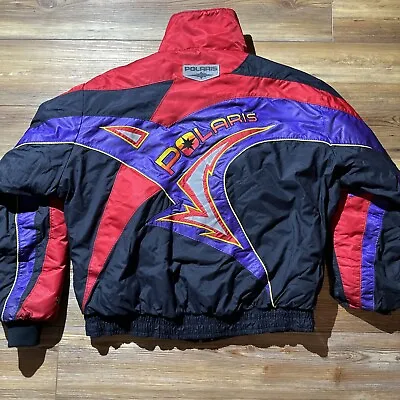Vintage 90’s Yamaha Snowmobile VMAX Racing Jacket Nylon Red Purple Black XL • $75