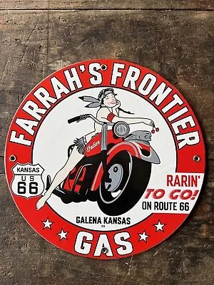 Farrah's  Frontier Kansas Rt 66 Vintage Porcelain  Gas And Oil Sign • $15.50