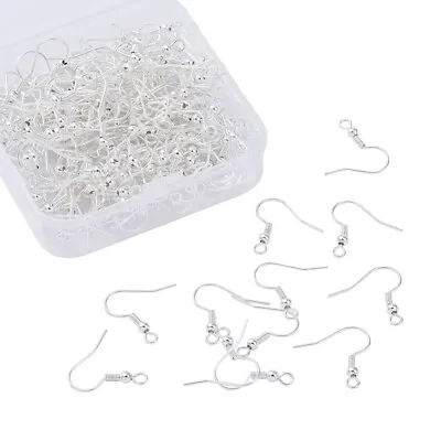 200 Pcs GIFT Box SILVER Plated Earring Ear Wire 18mm Fish Hooks Make Jewellery • £3.40