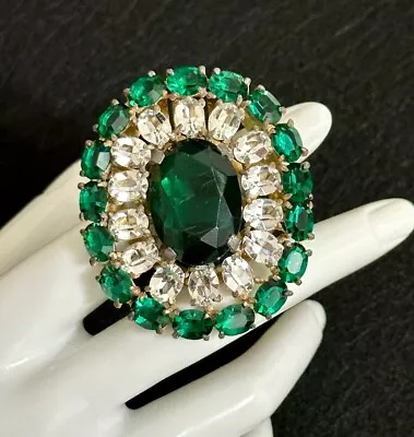 Gorgeous Large Clear And Green Faceted Open Back Crystal Eisenberg Clip Brooch • $18.50