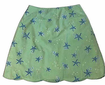 Lilly Pulitzer  Green Seersucker Scalloped Hem Starfish Print Skirt 6 Vintage 4 • $20