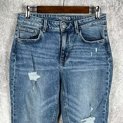 Maurices Womens Distressed Mid Rise Crop Raw Hem Jeans Size 8 Stretch Light Wash • $12.91