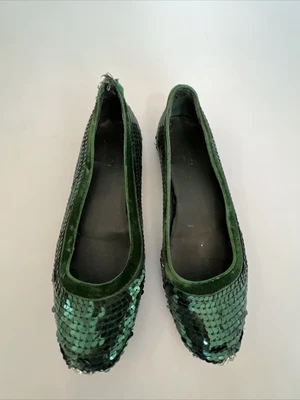 $20 • Buy GUCCI Dark Emerald Green Sequin Ballet Flats - Sz 6 / 6.5
