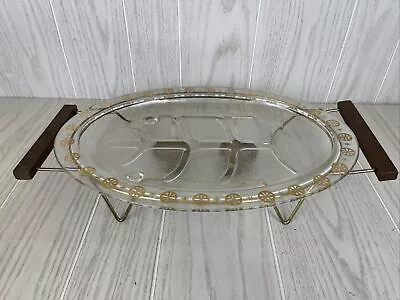 Vintage 1990 Glasbake Glass Footed Meat Platter Atomic Stars Warmer Stand • $25
