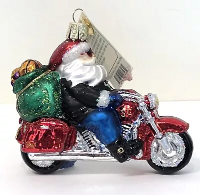 Old World Christmas Biker Santa Glass Ornament Red Motorcycle • $16.50