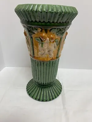 $24 • Buy Vintage Majolica Vases Cherub Drip Glaze Vase