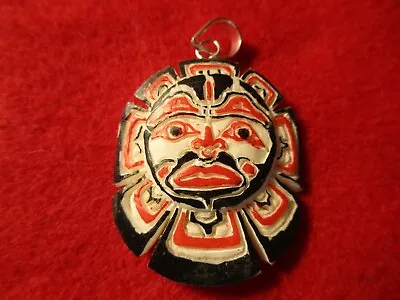 Northwest Coast Carved Moose Antler Pendant Sun Mask Effigy  Wy-1123*08068 • $59.49