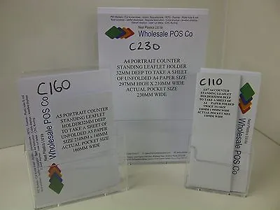 A4 A5 Dl Clear Plastic Leaflet Holder Counter Standing Menu Flyer Display Stands • £60.54