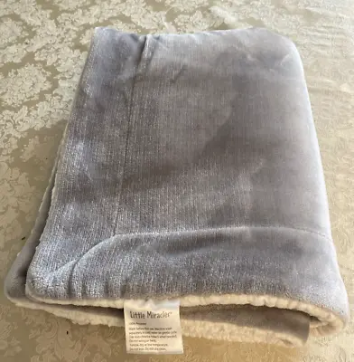 Little Miracles Plush Velour Baby Blanket Gray Cream Sherpa Fleece 31x43  Warm • $24.99