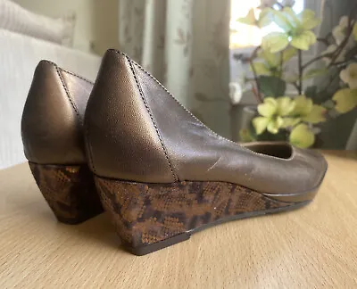 Van Dal Palawan Bronze Brown Leather Snakeskin 2” Wedge Heel Shoes UK 3.5 D • £24.99