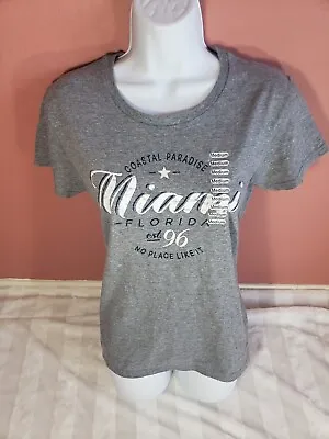 Anvil Womens Coastal Paradise MIAMI FLORIDA Gray Short Sleeve T-SHIRT M NWT • $4.12
