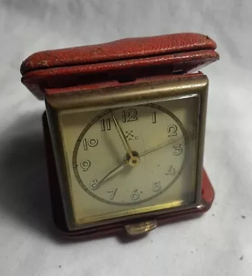 Vintage H.A.C. Travel Clock Red Leather Spares / Repairs • £5