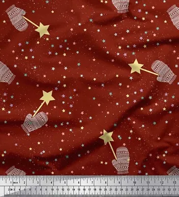 Soimoi Red Cotton Voile Fabric Musical Symbol & Star Print Sewing-ydU • $9.64