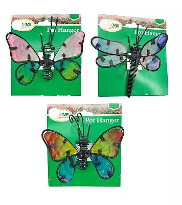 Potted Plant Pot Hanger Set (3 Pack 4 In) Butterfly Dragonfly Metal Decoration • $19.93