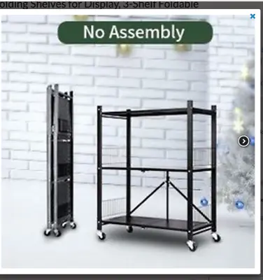 Organizer 3 Tier Foldable Metal Storage Shelves Rack With Wheels Rolling Cart • $45