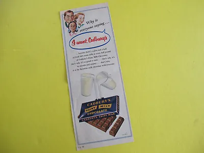 Cadburys Dairy Milk Chocolate Original 1953 Advertisement  • $7.49