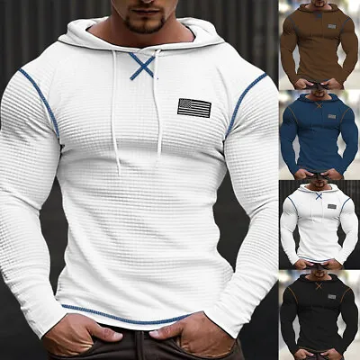 Mens Long Sleeve Hooded T Shirt Sport Gym Fitness Muscle Slim Fit Tops Shirts • $6.81