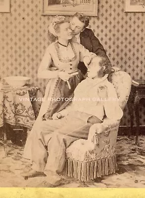 Stereoview Photo Woman Barber Razor Shaving Man Romance Affectionate Couple • $14.99