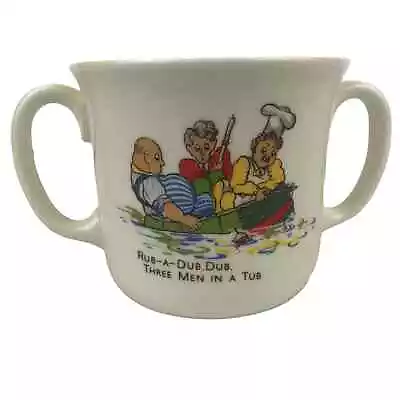 Vintage English Decorated Bone China Mug Two Handle Nursery Rhyme Rub-A-Dub Dub • $29.99