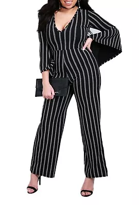 Womens V Neck Bell Long Sleeve Striped Palazzo Jumpsuit BNWT RRP £40 • £10