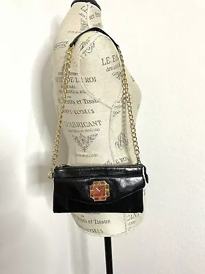 Monet Black Leather Purse Shoulder Bag Clutch Removable Chain Strap • $19