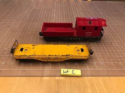 Lionel Train 2 Metal Frame Cars Yellow Flat Car And Red DL&W 6119 Work Car Lot C • $17.95