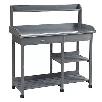 Outsunny Garden Potting Table Workstation W/ Metal Tabletop Drawer Shelves • £91.99