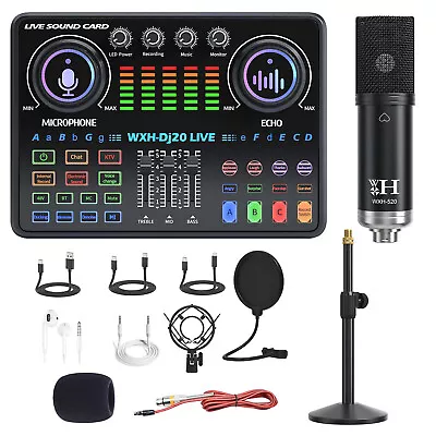 48V DJ20 Studio Recording Kit-Condenser Microphone+Headphones+RGB Fill Light+USB • $63.60