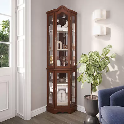 Canted Front Lighted Corner Cabinet W/ 5-Tier Shelves • $309.99