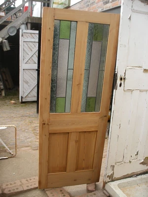 £550 • Buy Reclaimed Victorian Stripped Pine, Stained Glass 4 Panel Door