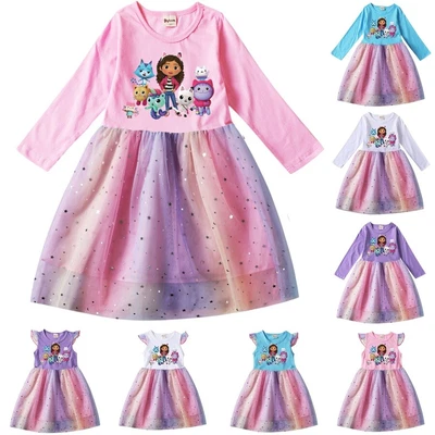 $19.59 • Buy Kids Dollhouse Dress Girls Rainbow Mesh Party Pleated Tutu Skirt Xmas Gift AU